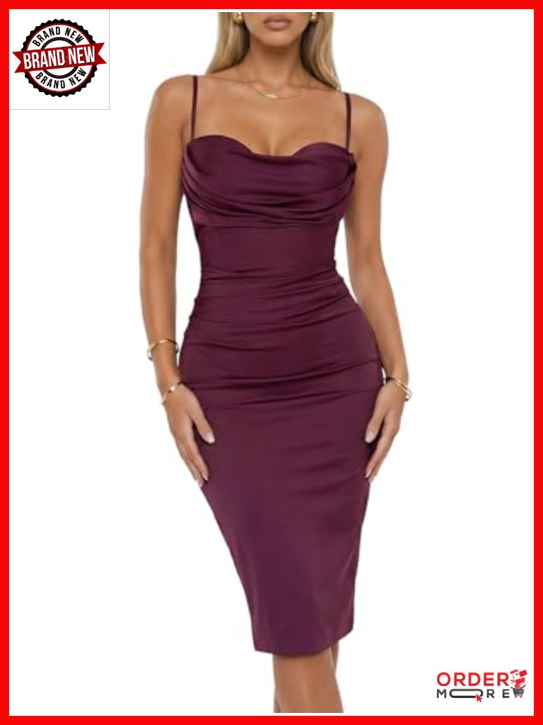 Built-In Bra Cowl Neck Backless Bodycon Midi Dress Shapewear